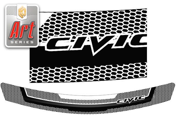 Дефлектор капота (Серия "Art" черная) Honda Civic седан