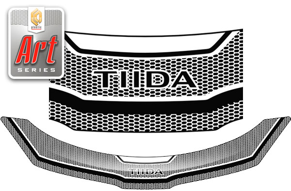 Дефлектор капота (Серия "Art" серебро) Nissan Tiida правый руль