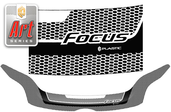 Дефлектор капота (Серия "Art" белая) Ford Focus 3 седан