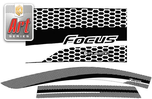 Ветровики дверей (Серия "Art" белая) Ford Focus 2 универсал