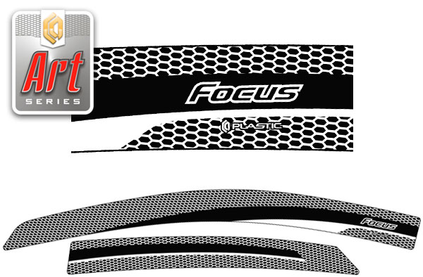 Ветровики дверей (Серия "Art" серебро) Ford Focus 2 седан-хэтчбэк